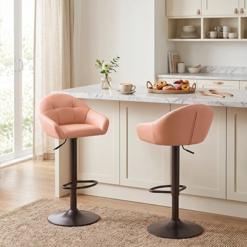 HOMCOM Lot de 2 Tabourets de Bar, Hauteur Réglable, Pivotant 360°, Dossier, Accoudoirs, Repose-Pieds, 49,5x48,5x108cm, Marron