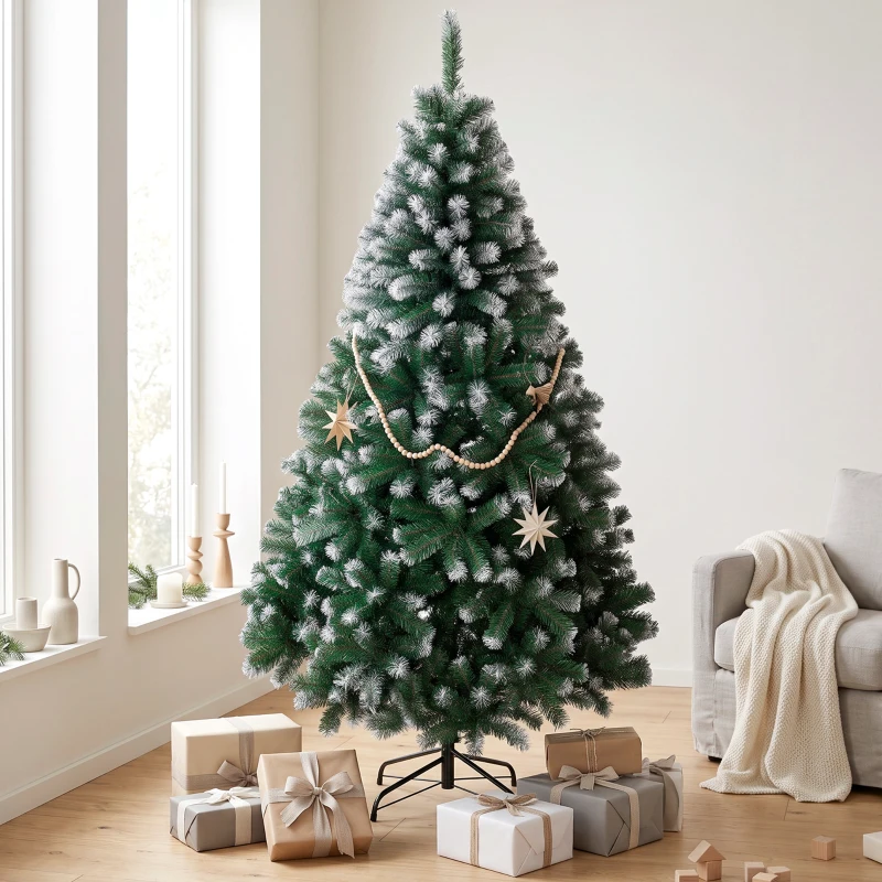 HOMCOM Árbol de Navidad 180 cm con 700 Ramas Ignífugas y Base Plegable de Acero, Fácil Montaje, Verde