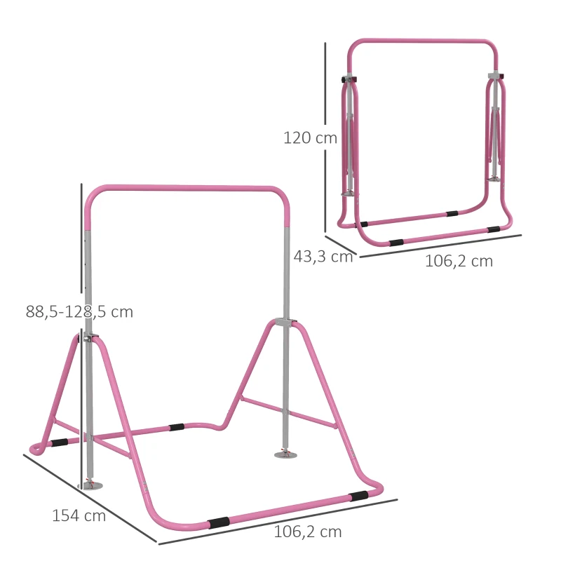 HOMCOM Barra de Gimnasia Artística Plegable Altura Ajustable Equipo de Gimnasia para Entrenamiento en Casa Rosa