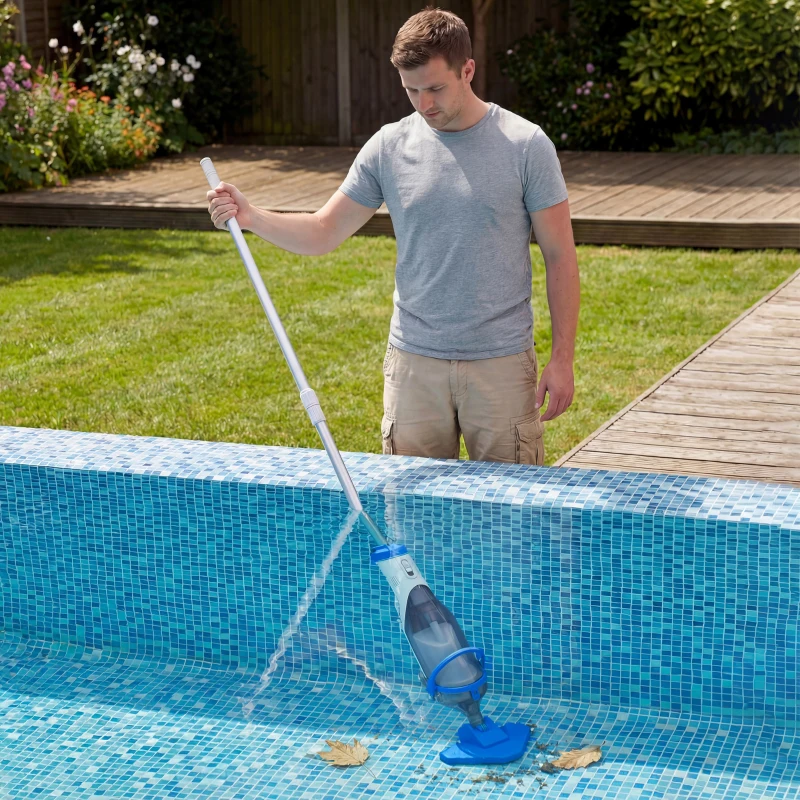 Outsunny Limpiafondos de Piscina Manual Inalámbrica con Cepillo y Barra Ajustable de 63-150 cm para Piscinas Pequeñas Azul