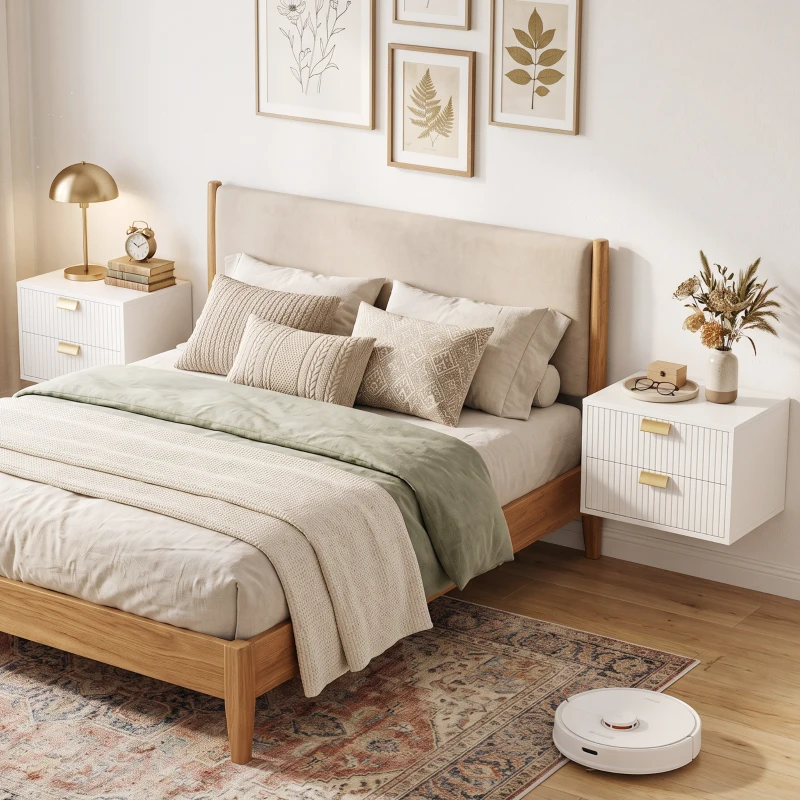 HOMCOM Modern Floating Nightstands Set of 2, Wall Mounted Bedside Tables with 2 Drawers, White