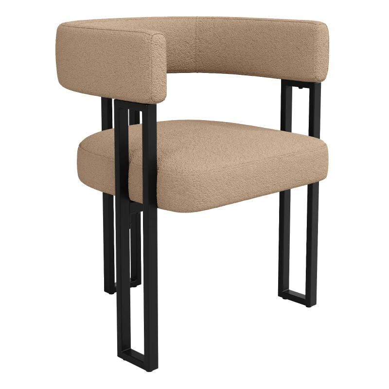 4-Piece Dining Chairs with Lamb Fleece Upholstery, Curved-Back Accent Chair for Living Spaces, 51.5L x 54W x 72H cm, Brown