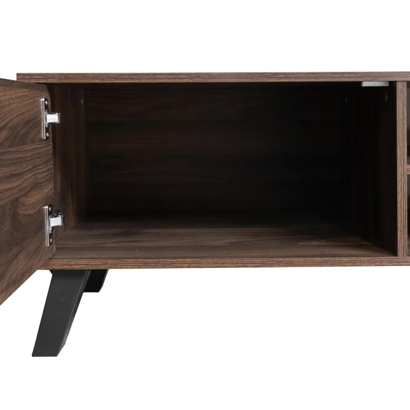 Spacious TV Cabinet with 2 Doors and 2 Open Shelves, Smooth TV Stand with Soft‑Closing Hinges, 160.5L x 35W x 45H cm, Wood