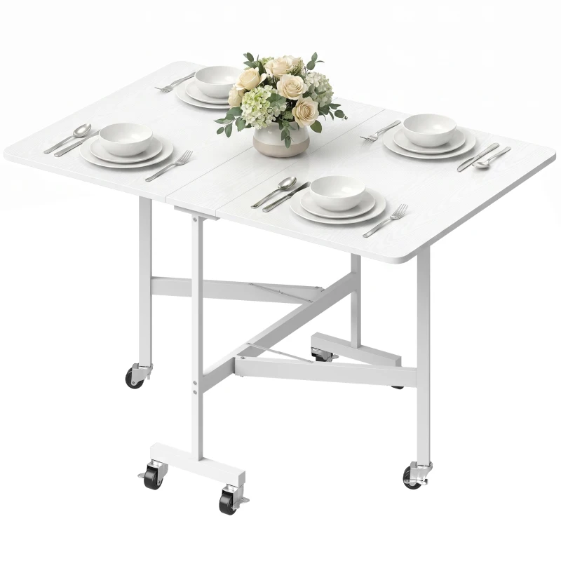 HOMCOM Mesa de Comedor Plegable para 4-6 Personas con Ruedas y Alas Abatibles Mesa Abatible para Cocina 120x80x73 cm Blanco