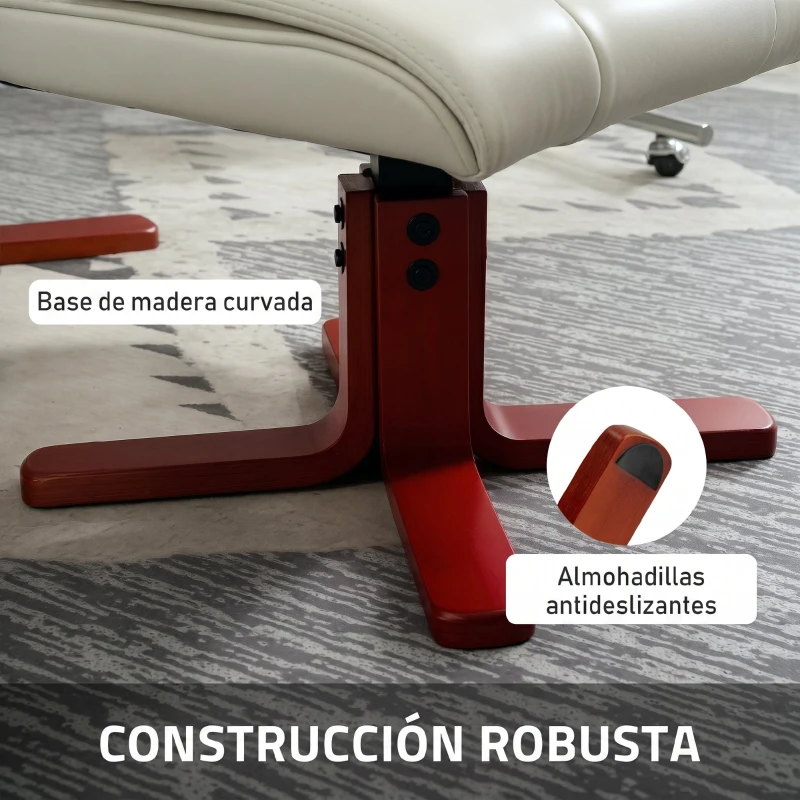 HOMCOM Sillón Reclinable con Reposapiés y Estructura de Madera Carga 150 kg Butaca para Dormitorio Crema