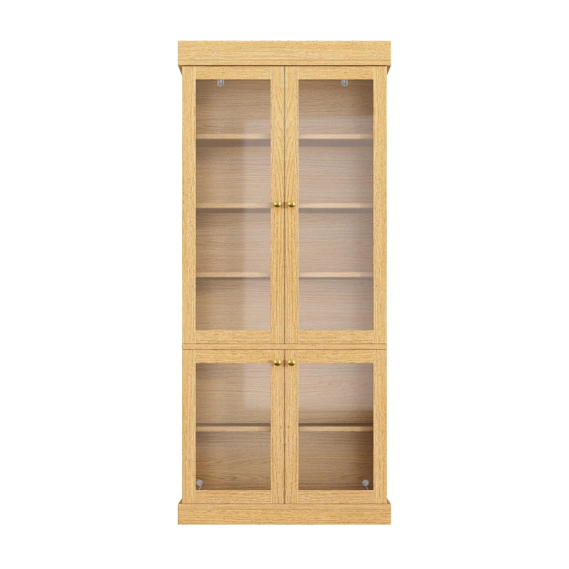 Modern Freestanding Display Cabinet with Height-Adjustable Shelves, LED Lighted Tall Showcase for Industrial Interiors, 80L x 40W x 180H cm, Natural