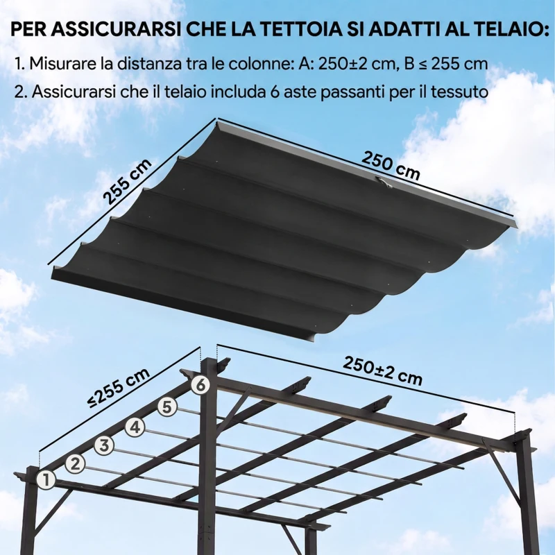 Outsunny Tettuccio di Ricambio per Gazebo da Giardino 3x3 m con 10 Fori, Copertura in Poliestere, Grigio