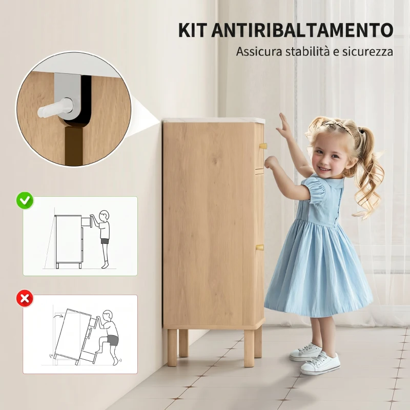 HOMCOM Mobile Bagno Salvaspazio con Cassetto e Anta, per Sala da Pranzo, Salotto, Soggiorno, Cucina, 36x30x80 cm, Rovere