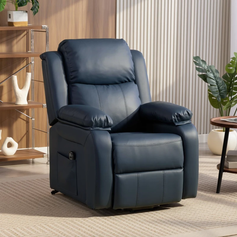HOMCOM Sillón Relax Levanta Personas Sillón Elevador con Control Remoto Reclinación Eléctrica 160° Reposapiés 76x90x105cm Azul