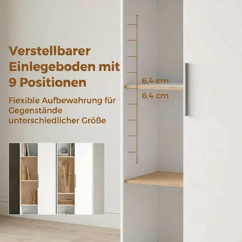 HOMCOM 4-stöckiges Bücherregal mit verstellbaren Regalböden, Regal mit Schrank und Türen für Wohnzimmer, Arbeitszimmer, Weiß