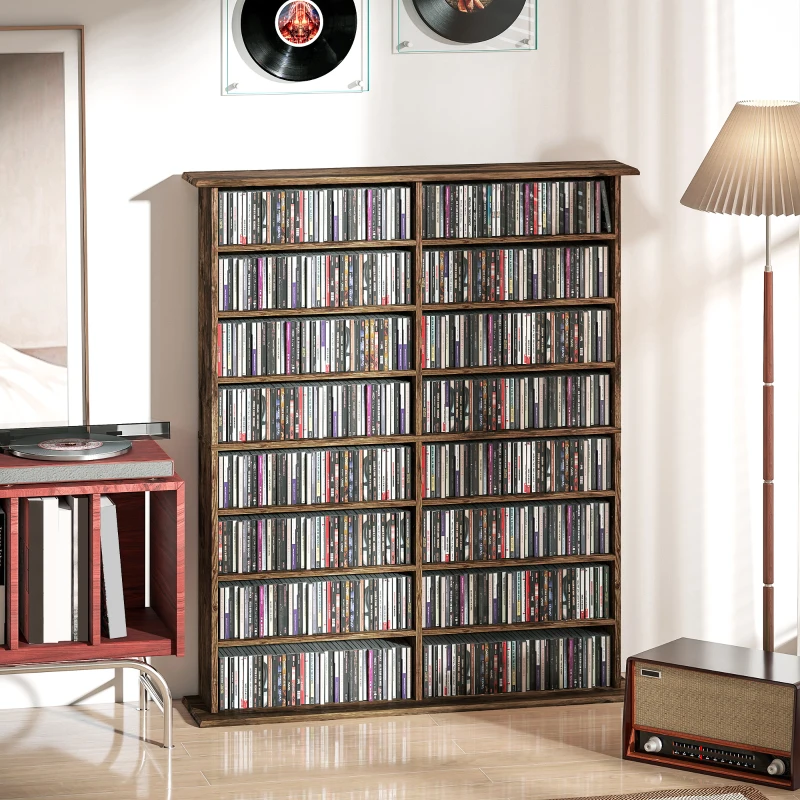 HOMCOM 16-Compartment Media Shelf - Rustic Brown