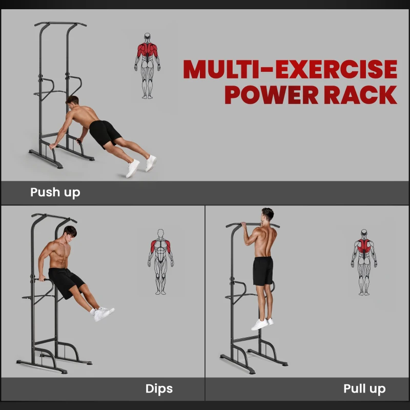 HOMCOM Power Tower Dip Station Pull Up Bar Multi-Function Push Up Equipment with Adjustable Height for Home Gym Strength Training Workout Fitness