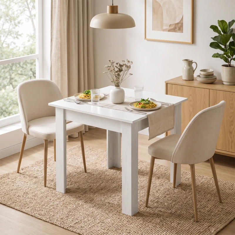 HOMCOM Square Dining Table, Modern Small Dining Table with Wood Effect, Space Saving, Non-slip Foot Pads, White