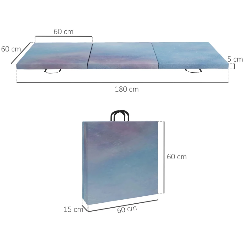 HOMCOM Gymnastics Mat, Tri-Fold Crash Exercise Pad, 6FT 2" Thick Foldable Workout Mat with Handles for Home Training, Blue