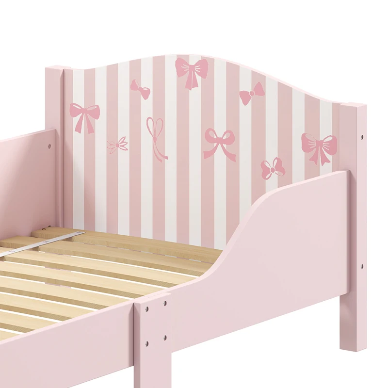 AIYAPLAY Cama Montessori para Niños 3-6 Años 146x76,5 cm con Protectores Anticaídas Forma de Lazo para Dormitorio Rosa