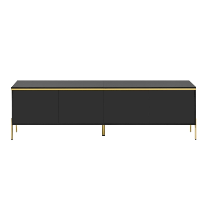 Spacious TV Stand with 4-Door Storage, Functional TV Cabinet for Modern and Italian Minimalist Living Rooms, 170L x 38W x 50H cm, Black
