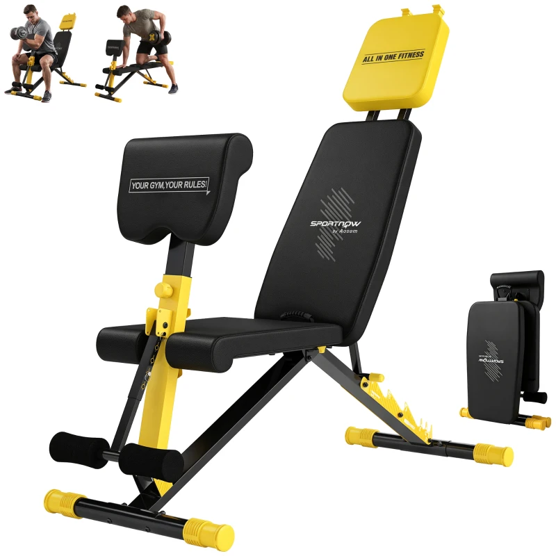 SPORTNOW Adjustable Weight Bench for Home Gym, 300kg Incline Decline Flat Foldable Bench Press with 7 Backrest Positions, Yellow