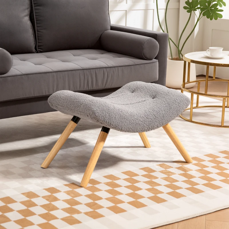 HOMCOM Repose pied salon ottoman pouf salon tabouret de canapé en tissu avec pieds en bois de hêtre, siège rembourré, gris