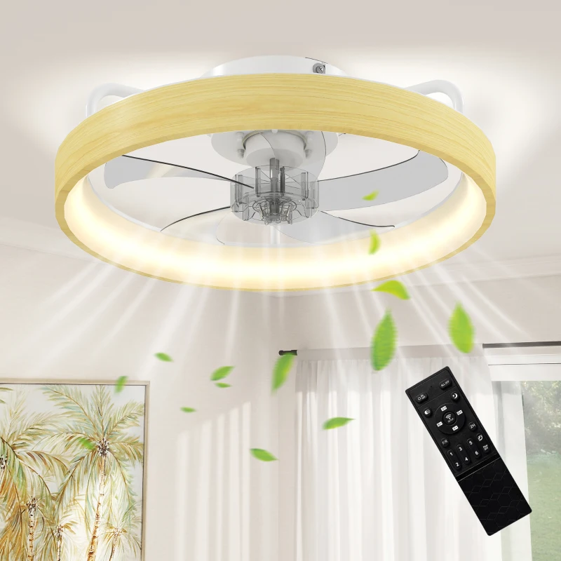 HOMCOM Ventilateur plafond avec lumière LED plafonnier ventilateur Ø49cm 7 pales 6 vitesses luminosité réglable mode été-hiver