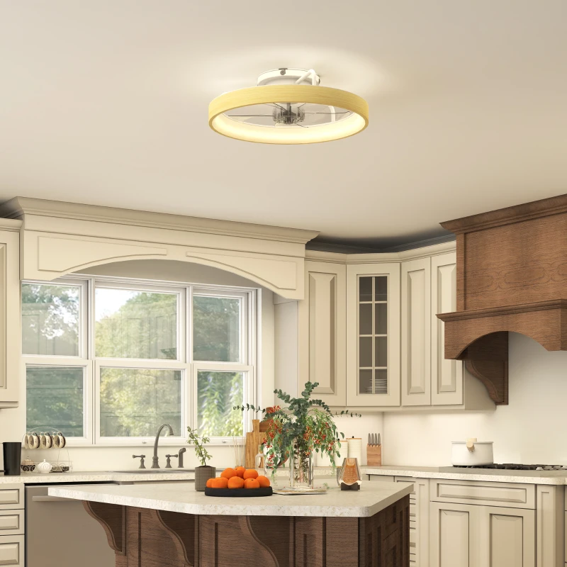 HOMCOM Ventilateur plafond avec lumière LED plafonnier ventilateur Ø49cm 7 pales 6 vitesses luminosité réglable mode été-hiver
