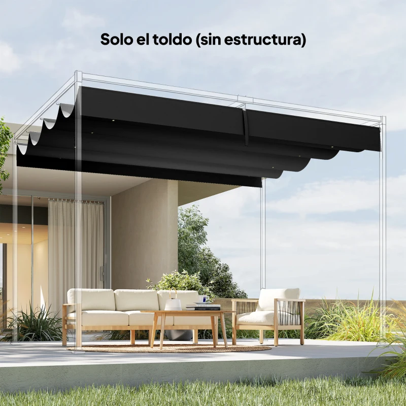 Outsunny Techo de Repuesto Retráctil 4x3,5 m para Marco de 4x3 m Toldo de Tela Solo para Cenador Jardín con 8 Orificios Gris