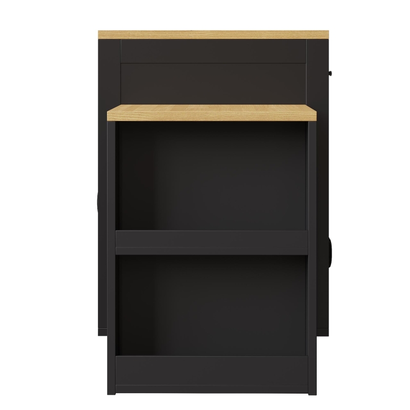 Extendable Kitchen Island with Dining Table, Multifunctional Storage Cabinet with Wine Rack and LED Base Light, 141L x 70W x 101.5H cm, Black