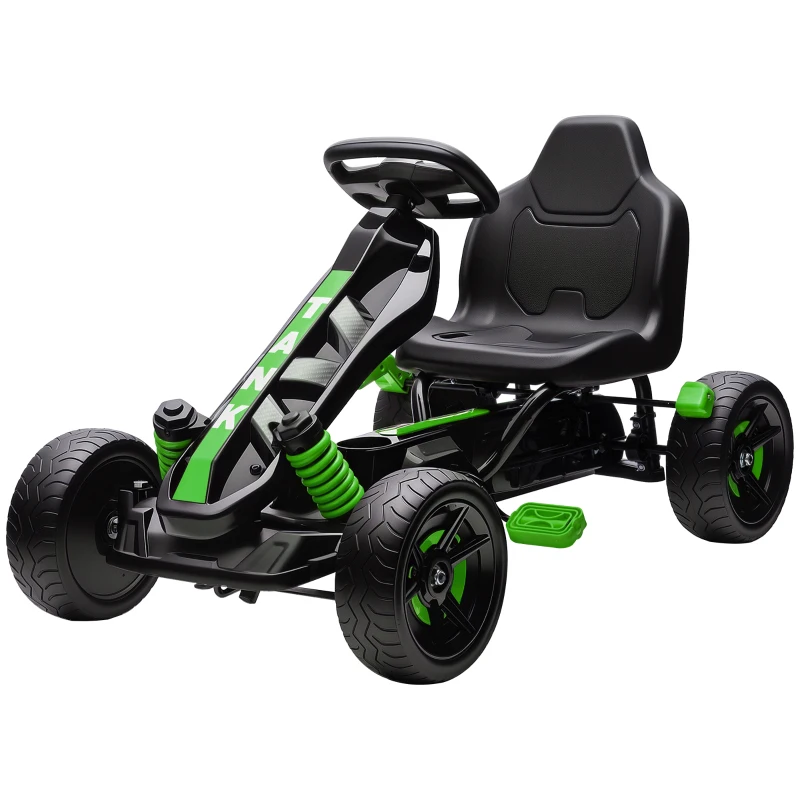 AIYAPLAY Gokart mit Pedalen, Tretauto für Kinder mit Bremse, rutschfeste Räder, Metallrahmen, 3-6 Jahre, Grün