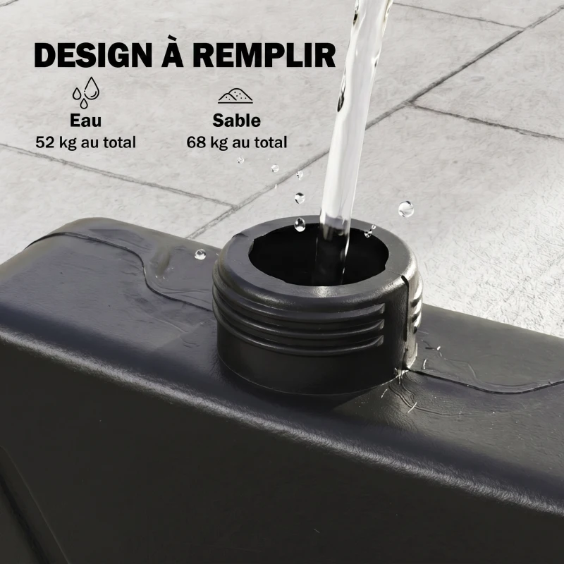Outsunny Lot de 4 dalles de lestage pour parasol déporté dim. tot. 100L x 100l x 8H cm HDPE aspect rotin noir