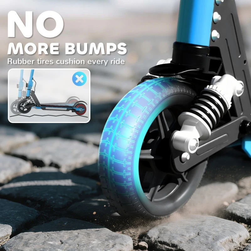 SPORTNOW Folding Electric Scooter for Kids, with Dual Brakes, Front Suspension, LED Colourful Lights, Blue