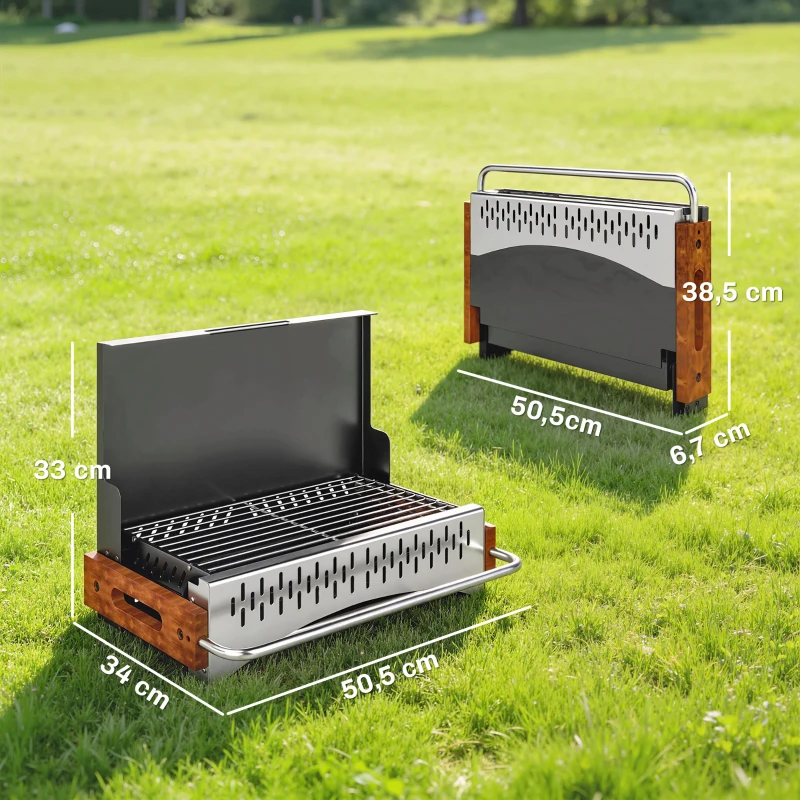 Outsunny Barbacoa de Carbón Plegable Barbacoa Portátil 50,5x34x33 cm con Bandeja de Carbón Extraíble para Camping Picnic Negro