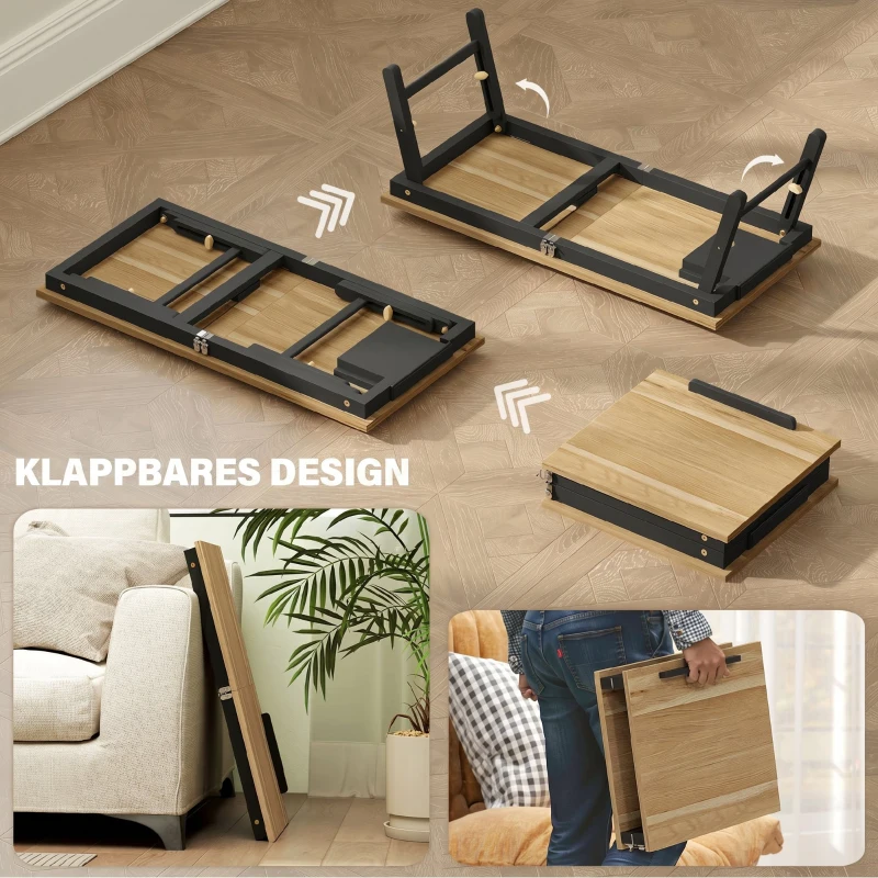 HOMCOM Betttisch, Laptoptisch Höhenverstellbar mit Schublade, Klappbar für Sofa Arbeiten Bett, Eiche