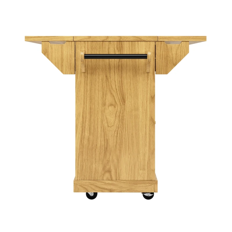 Foldable Serving Trolley with Ample Storage and Snack Racks, Mobile Kitchen Island for Balconies or Dining Room, 142.5L x 40W x 95H cm, Natural+Light Brown