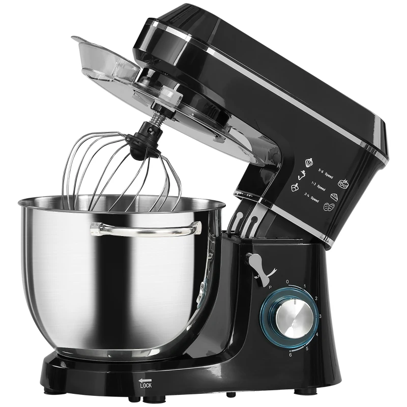 HOMCOM Küchenmaschine Knetmaschine mit 7L Edelstahlschüssel 1400W mit Kippkopf, Knethaken, Schneebesen, Rührbesen