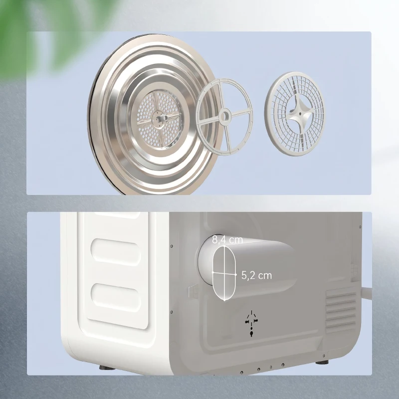 HOMCOM Mini Asciugatrice Portatile 2.5 kg, 5 Programmi, 800W, Fino 60℃, Timer, Tamburo in Acciaio Inox, per Casa, Bianco