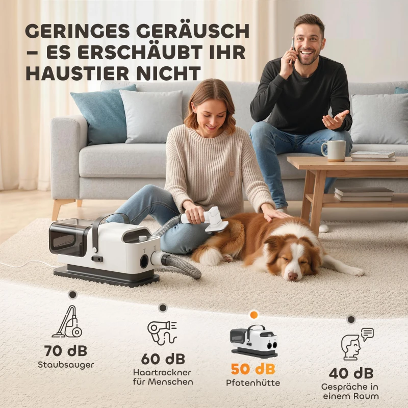 PawHut Hundeschermaschine mit Staubsauger leise Schermaschine mit 5 Pflegewerkzeugen für Hunde Katzen Haustiere Weiß