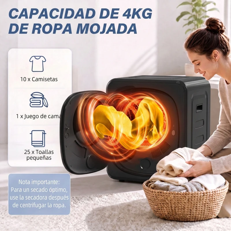 HOMCOM Secadora de Evacuación 3 kg 800W Función Antiarrugas Función Esterilizar 5 Programas Carga Frontal 48x40x56 cm Negro