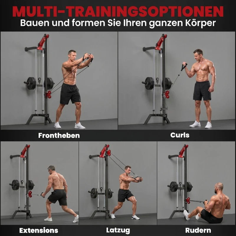 SPORTNOW Latzugstation 16-fach Verstellbar zur Wandmontage Latzugturm inkl.  Latzugstange Griffstange Seilzug bis 120kg