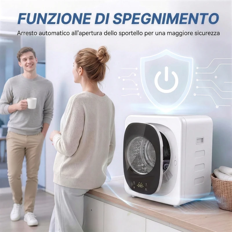 HOMCOM Mini Asciugatrice Portatile 2.5 kg, 5 Programmi, 800W, Fino 60℃, Timer, Tamburo in Acciaio Inox, per Casa, Bianco