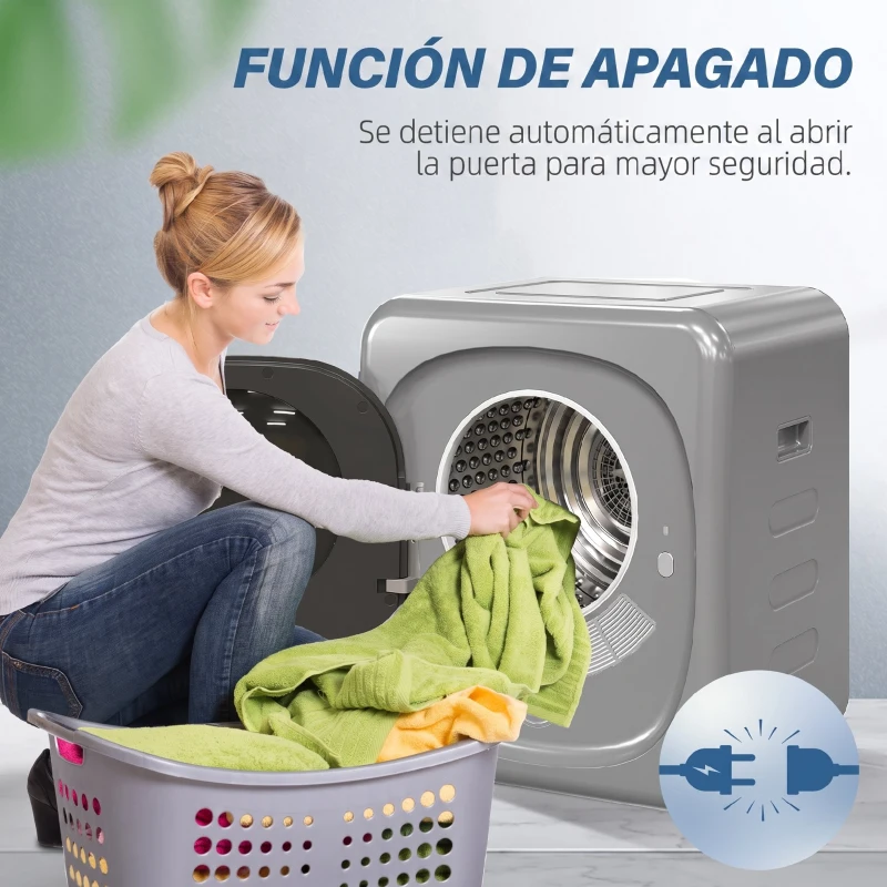 HOMCOM Secadora de Evacuación 3 kg 800W con Pantalla Táctil Control de Tiempo y Temperatura Función Antiarrugas Plata