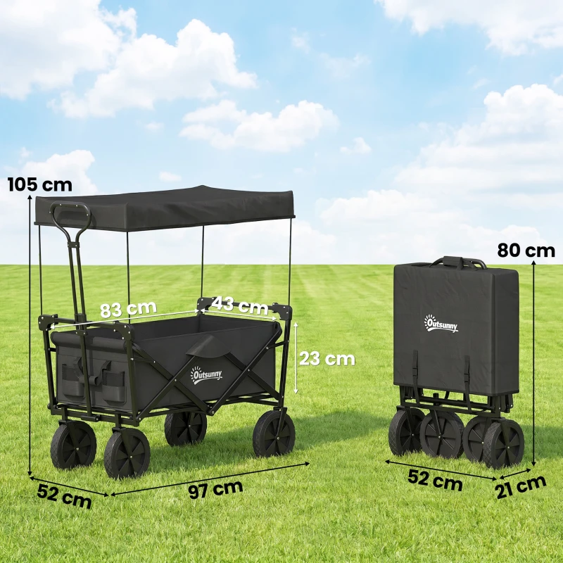 Outsunny Bollerwagen mit Dach, klappbar, 110L Kapazität, Stahlrahmen, 97x52x105 cm, Schwarz