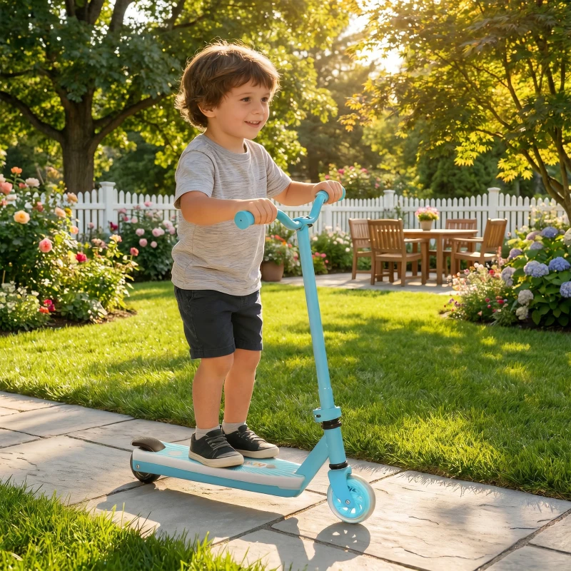 AIYAPLAY Electric Scooter for Kids Aged 4-7 Years, with Flashing LED Lights, Rear Auxiliary Wheels, Blue