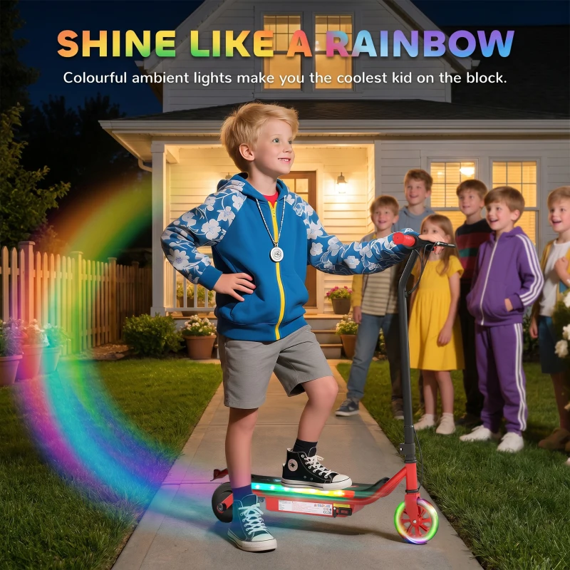 AIYAPLAY Electric Scooter for Kids Aged 6-14 Years, with Colourful Lights, Red