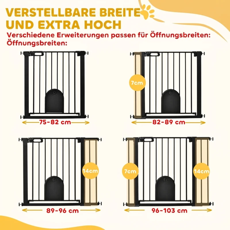 PawHut Türschutzgitter Treppenschutzgitter Hunde Absperrgitter Schutzgitter für Haustier Stahl