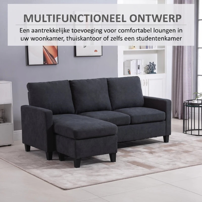 HOMCOM hoekbank, bankstel met omkeerbare chaise longue, 197 x 139 x 91 cm, donkergrijs