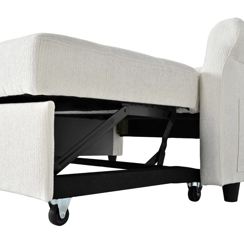Convertible Sofa Bed with Adjustable Backrest, Functional Sofa with USB & Type-C Ports and Storage Pocket, 135L x 173W x 58H cm, Off White