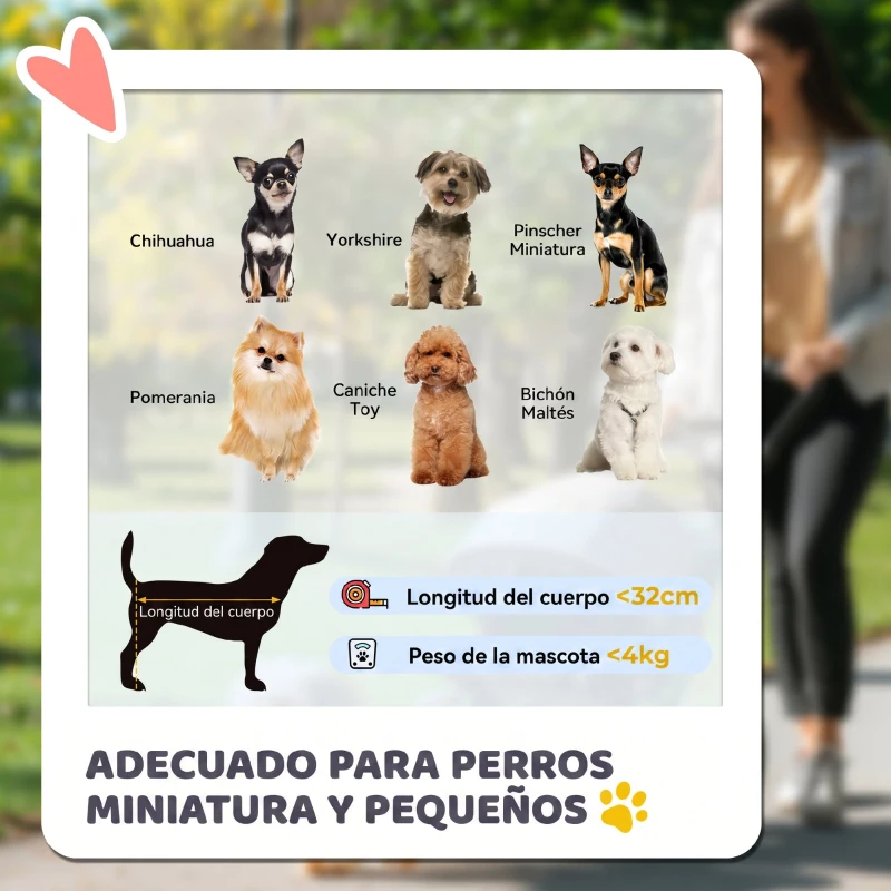 PawHut Carrito para Perros Pequeños con 4 Ruedas Freno Cesta Capota Correas de Seguridad y Ventanas 67x45x96 cm Gris Claro
