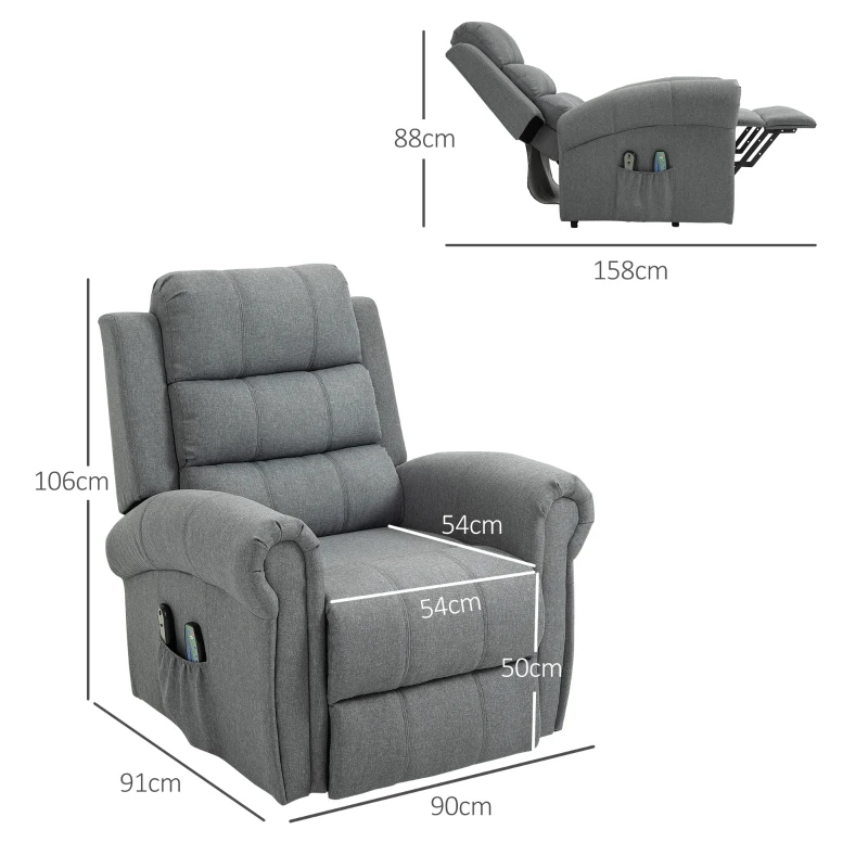 HOMCOM Sillón Relax Reclinable Eléctrico Levanta Personas con Masaje Vibratorio y Calor Control Remoto Gris