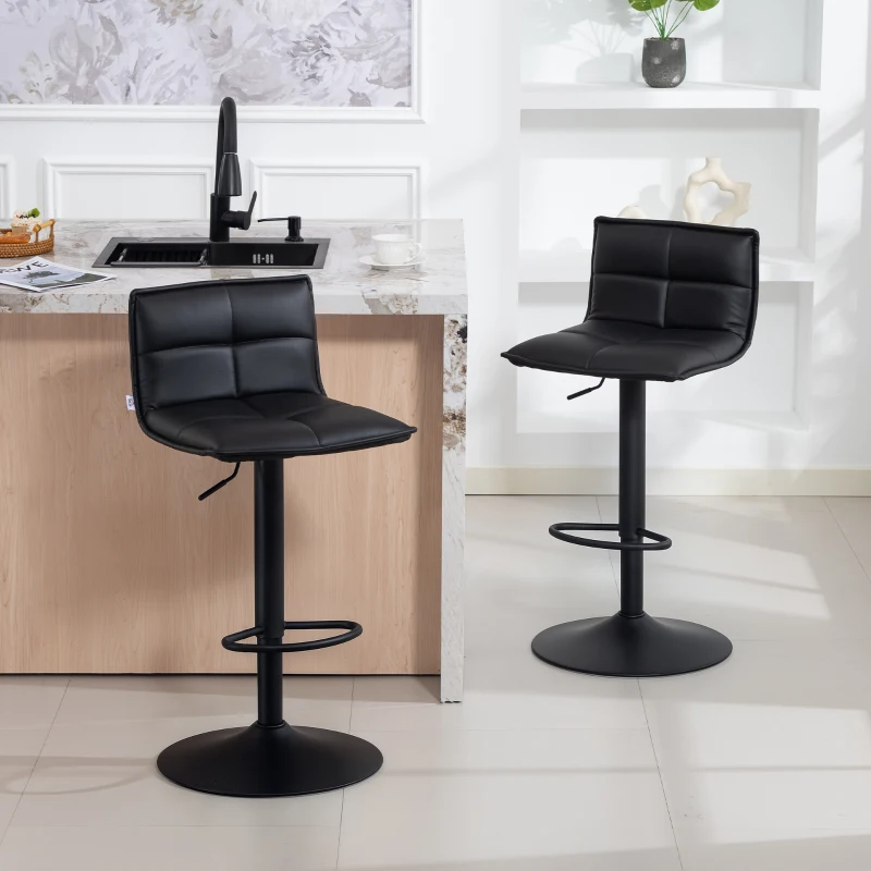 HOMCOM Lot de 2 tabourets de bar, chaises de bar réglable en hauteur avec assise pivotant en PU 44 x 45 x 85-106 cm noir