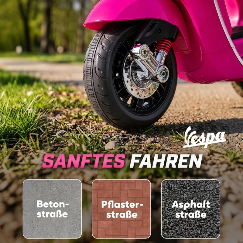 AIYAPLAY Elektro-Kindermotorrad, Vespa, 3 km/h, 3-6 Jahre, Musik, Licht & Radio, Rosa