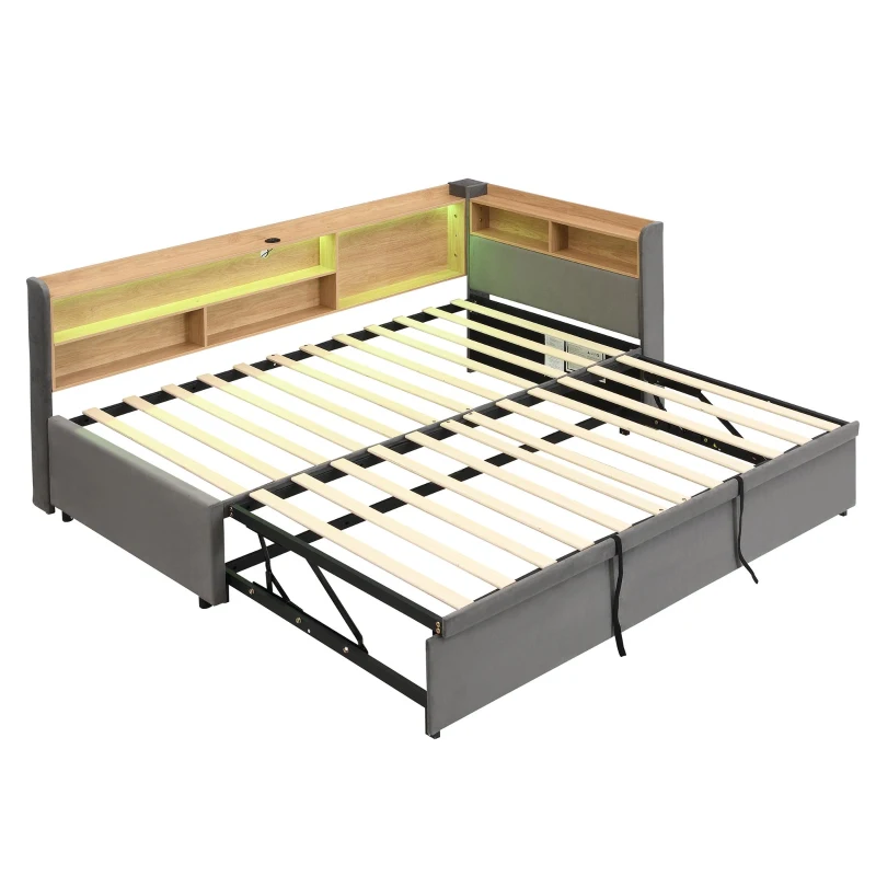 Practical Upholstered Daybed with Pull‑Out Trundle, Perfect Bed Frame for Studios, Living Rooms, or Guest Spaces, 201L x 105W x 85H cm, Grey